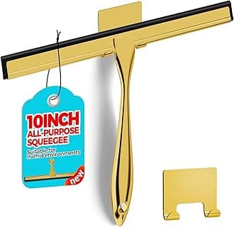 10-Inch Golden All-Purpose Shower Squeegee for Shower Doors, Tile Shower Walls, Bathroom, Window, Glass and Car Windshield, Mirrors and Kitchen-Stainless Steel
