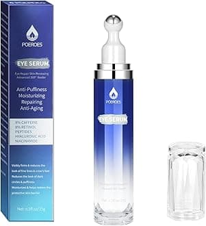 Eye Serum with 8% Caffeine 8% Retinol Hyaluronic Acid Niacinamide peptides for Puffy Bags Fine Lines Dark Circles Wrinkles, Under Eye Cream with 360° Roller Massage Ball, 0.5 fl. oz