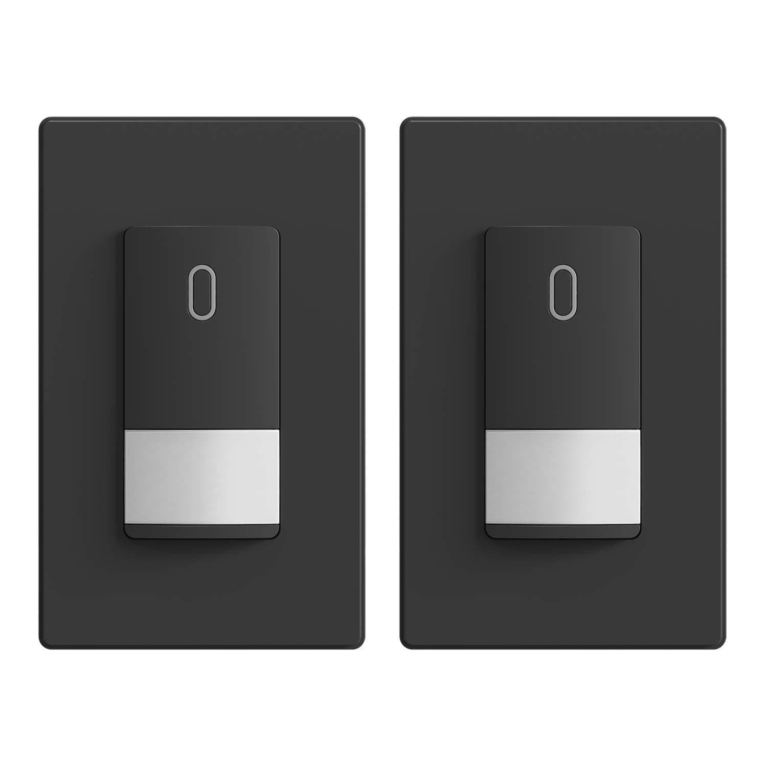 Occupancy Sensor Light Switch, PIR Infrared Motion Activated Wall Switch, No Neutral Wire Required, Single Pole for CFL/LED/Incandescent Bulb, Wall Plate Included, UL Listed (2 Pack, Black)