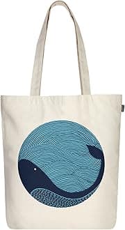Eco Right Canvas Tote Bags for Women with Zip, College Bag for Girls, 100% Organic Cotton Tote Bag for Shopping, Travel & beach bags for women (Whale doodle)