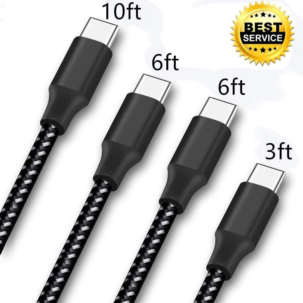 TOPBIN USB Type C Cable, 4 Pack (3/6/6/10FT) USB Type C to USB A Cable Nylon Braided Fast Charger Cord for Galaxy S9,Note 9,S8 Plus,LG V30 V20 G6 G5,Google Pixel,Nexus 6P 5X (Black+White)