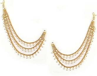 Latest Trendy Stylish Ear Chain Earrings for Women | Traditional 18k Gold Plated Wedding Party Jewellery | Bahubali Inspired Kan Chain Jhumki Earrings