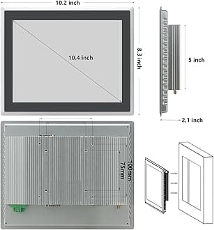 10.4 inch Capacitive Multi-Touchscreen Industrial Embedded Win-10 PC Monitor, IP65 Screen with 10 Points Touch Display, i5+RAM 8G+256G SSD, Integrated Phoenix2pin, HD-MI-Out & USB Ports