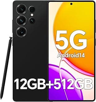 Unlocked Phones F25 Ultra, 12GB + 512GB, 5G Android 14 Phone, 6.9" OLED Display, 108MP+48MP Camera, Large Battery 5000mAh, Built-in Pen, Face ID, GPS, Dual SIM Smartphone (Black)