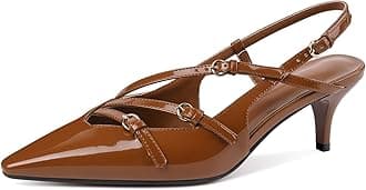 CORNMOOD Slingback Kitten Heels for Women Pointed Toe Stiletto Low Heels with Buckle Strap Heeled Pumps Sandals