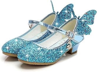 Girls Princess Shoes Toddlers Sequin Sweet Bows Sandals Little Girls Party Pumps Sparkle Wedding Dress Shoes Blue 11UK Child