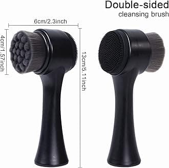 2 in 1 Facial Cleansing Exfoliating Brush, Ultra Fine Soft Bamboo Charcoal Fiber, Pore Deep Cleansing, Silicone Dual Face Wash Scrub Brush, Massaging, Skincare