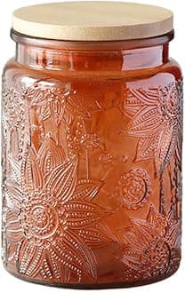 ANSQU Vintage Glass Kitchen Storage Counter Jar, Candy Jars with Lids, Coffee Container for Ground Coffee, Mason Jar Hold Coffee Beans, Tea, Sugar, Bath Salts & More, 23.7 FL OZ (Amber, 1Pack)