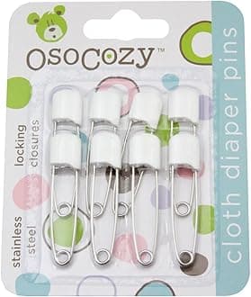 OsoCozy Diaper Pins - (White) - Sturdy, Stainless Steel Diaper Pins with Safe Locking Closures - Use for Special Events, Crafts or Colorful Laundry Pins, 8 Count (Pack of 1)