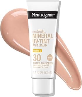 Purescreen+ Mineral UV Tint Face Liquid Tinted Sunscreen - with 100% Mineral Actives & Vitamin E, Enhances Natural Tone, Water Resistant, Broad Spectrum SPF 30, 1.1 fl oz