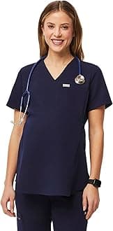 FIGS Octavia Maternity Scrub Top for Women — V-Neck, One Pocket, Curved High-Low Hem, 4-Way Stretch