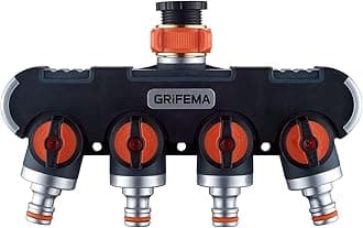 GRIFEMA GE1401-4 Garden Hose Splitter 4 Way, Double Tap Distributor, 3/4" and 1/2" Tap, Orange / Black