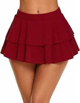 Avidlove Women Pleated Mini Skirt Solid Ruffle Lingerie Skirts