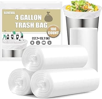 Small Trash Bags 4 Gallon - 100 Count 4 Gallon Trash Bag, Small Garbage Bags for Office Bedroom Bathroom Trash Bags, White 4 Gal Small Trash Can Liners