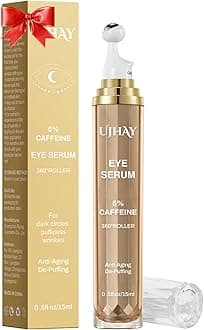 5% Caffeine Eye Cream, Under Eye Serum for Dark Circles, Puffiness & Wrinkles Fine Lines, Eye Roller Serum with 360° Massage Ball, Eye Treatment Balm for Men & Women