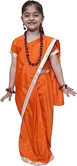 Kaku Fancy Dresses Devi Saree Costumes for Girls With Jewellery | Vanvasi Seeta, Durga, Godess Saraswati, Mata Laxmi, Sita, Meera Bai Dress With Accessories | Ready to Wear Saree