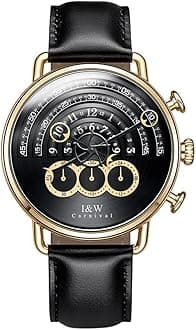 Luxury Men's Big Dial Chronograph Sapphire Glass Waterproof Quartz Black Leather Gold Watches