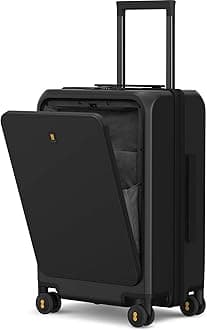 LEVEL8 Carry-on Suitcase 20 Inch with Laptop Compartment, Travel Lightweight Luggage Hard Shell with USB Charging Port, Cabin Size with 8 Spinner Wheels, TSA (55cm, 35L , Black)