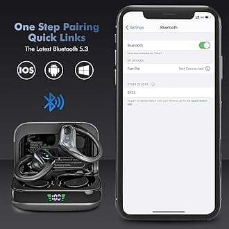 Wireless Bluetooth Earbuds, 75Hrs Playback, LED Display Charging Case, Ear Hooks, IPX7 Waterproof, Over-Ear Design for Sports, Running, Workout Black