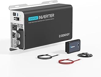 Renogy Inverter PUH 1000 watt Pure Sine Wave Inverter, Built-in Transfer Switch and Bluetooth, Car Power Inverter 12V to 120V AC Converter for RV, Truck, Camping, Home, Emergency, Off-Grid Living