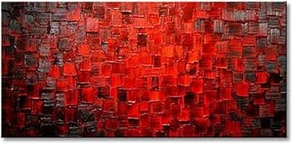 Seekland Art Modern Oil Painting Hand Painted Texture Red Abstract Canvas Wall Art Decoration Contemporary Artwork Framed Ready to Hang