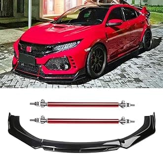 DREAMIZER Car Universal Front Bumper Lip 4pcs Body Kit Chin Spoiler Splitter Diffuser Protector Compatiable for Toyota Honda Nissan Hyundai and More (Glossy Black and Red)