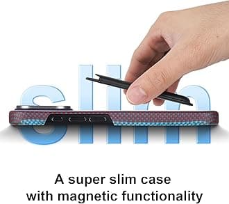Aramid Fiber for iPhone 16 Plus Case,Compatible with Magnet,Slim & Light for iPhone 16 Plus, Case-Less Touch Feeling,Red-Blue Stripes