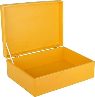Creative Deco XL Yellow Plain Wooden Storage Box | 40 x 30 x 14 cm (+/-1 cm) | with Hinged Lid | Gift Christmas Xmas Box Storage | ROUGH & UNSANDED Wood Keepsake Memory Craft Chest