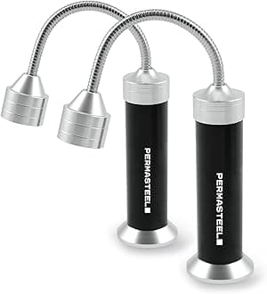 Permasteel Magnetic Grill Light | 2-Pack Outdoor BBQ Grill Light, Bright LEDs, Flexible Gooseneck, PA-12002-AM, Compact, Outside Lighting for Gas Grills, Black