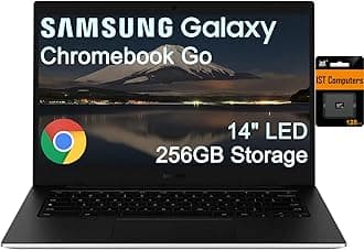 SAMSUNG Galaxy Chromebook Go Laptop (14" LED, Intel Celeron N4500, 256GB Storage (128GB eMMC+128GB SD Card)) For Home & Student, 12-Hr Long Battery, Spill-Resistant, Webcam, Wi-Fi 6, Chrome OS, Silver
