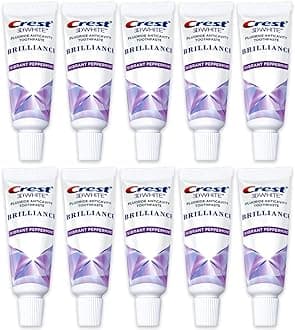 Crest3D White Brilliance Toothpaste, Vibrant Peppermint, Travel Size 0.85 oz (24g) - Pack of 10