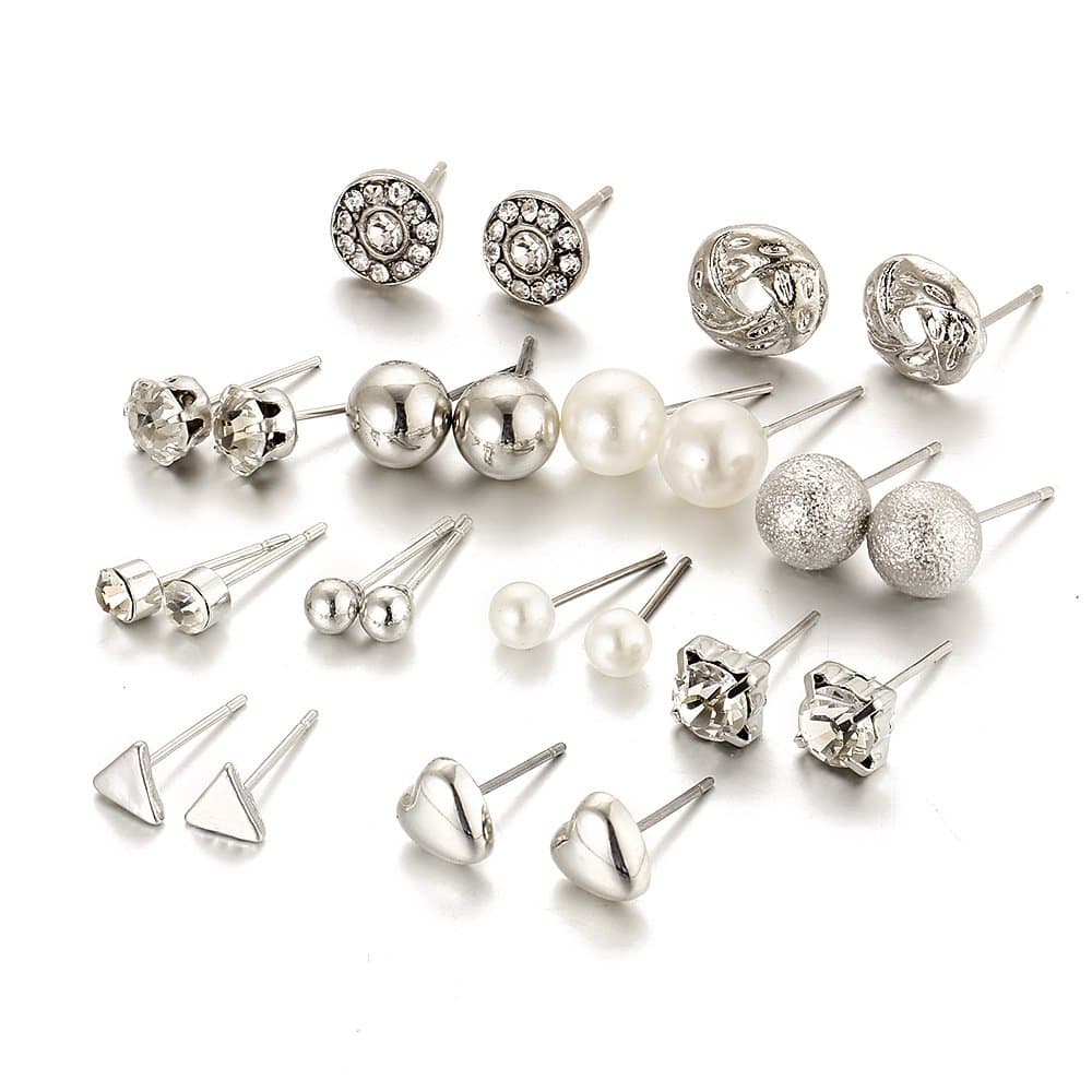 12 Pair Pack Sets Assorted Multiple Stud Earring Jewelry Set With Card For Women Girls