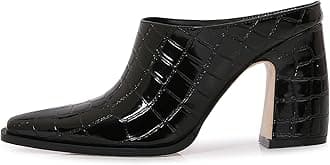 Womens Chunky Heeled Mules Closed Pointed Toe Clogs Backless Booties Slip on Mules Heels Pumps