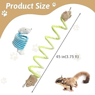 VCEPJH 2PCS Sugar Glider Toys, Elastic Climbing Ropes, Hanging Spring Toy for Sugar Glider Cage Accessories for Squirrel Hamster Rat, Blue and Green (S)
