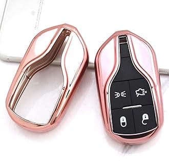 iJDMTOY Chrome Finish Pink TPU Key Fob Protective Cover Case Compatible with 2013-up Maserati Quattroporte, Ghibli, 2017-up Levante