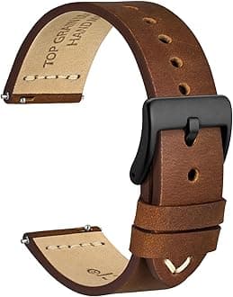 WOCCI 19mm Old-fashioned Watch Band for Men, Top Grain Leather, Black Matte Buckle (Caramel Brown)