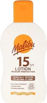 Malibu Medium Protection (SPF 15) Lotion | With Vitamin E & Pro-Vitamin B5 To Restore Moisture | Protect Against Sunburn & Skin Damage | Water-Resistant | 200 Ml