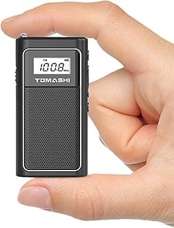 TOMASHI Tiny Portable FM Radio with USB Charging, Pocket Radio with Micro SD Playback and Built-in Rechargeable Lithium Battery – Compact and Lightweight