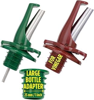 Poura Oil and Vinegar Dispenser Drizzlers – Keeps Oil & Vinegar Fresh with Airtight BPA-Free Natural Rubber ClickSeal Pourer Spout Caps – Use Your Own Bottle Set – Dishwasher Safe