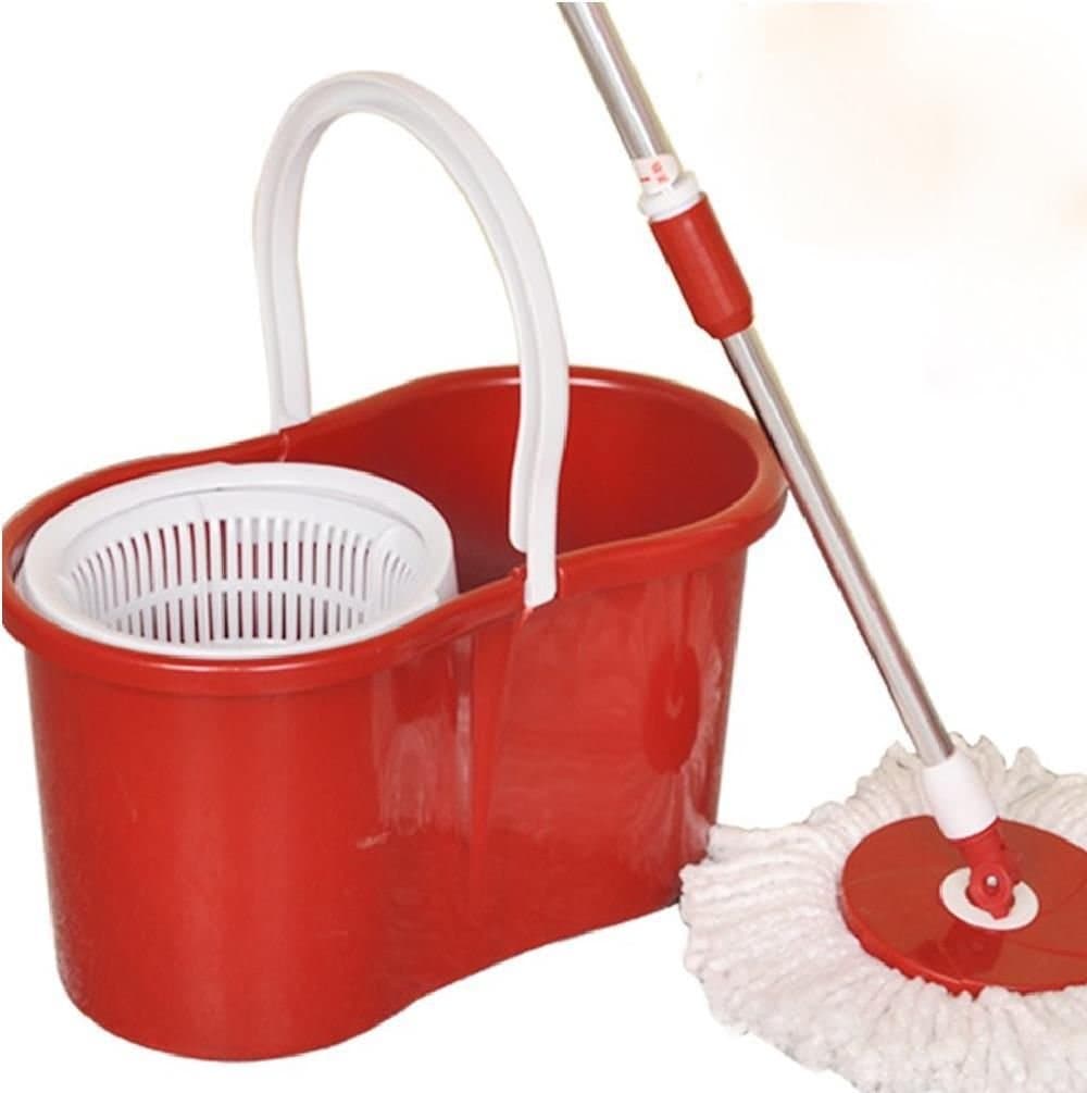 360° Floor Magic SPIN MOP Bucket Set Microfiber Rotating Dry Heads with 2 Heads (RED)