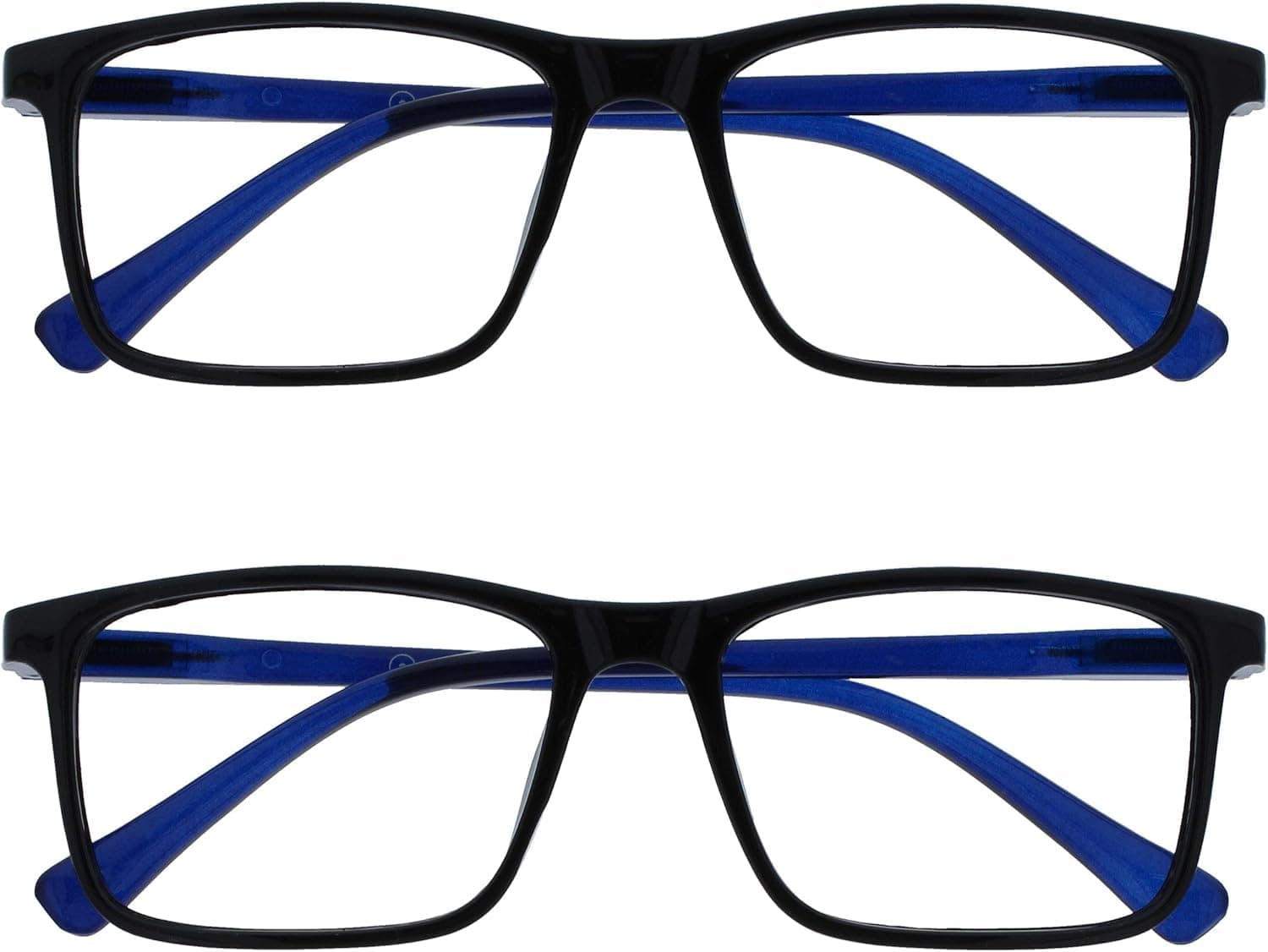 OPULIZE INK Reading Glasses - Value 2 Pack - Large Rectangular Frame - Spring Hinges - Scratch Resistant - Black Blue Arm - Mens Womens +1.50