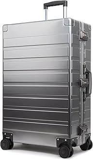 All Aluminum Luggage Multi-size Hard Shell Luggage Case Carry On Spinner Suitcase 20"-28", Metallic, 28"