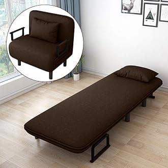 1 Seater Foldable Sofa with Cushion & Armrests | Convertible Tri-Fold Sofa Cum Bed Couch with 5-Position Adjustable Backrest, 3 in 1 Multi-Functional Sofa for Living Room (Light Brown)