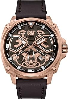 CatwatchCAT 'Tokyo' Men Watch, 44mm case, Black/Rose Gold face, Stainless Steel case, Brown Leather Strap, Rose Gold dial (AJ.191.35.129)