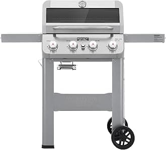 Monument Grills 4-Burner Liquid Propane Gas Grill, Silver Stainless Steel Grill Outdoor Patio Garden Barbecue Grill with Clearview® Lid and One Foldable Shelf, Mesa400MF