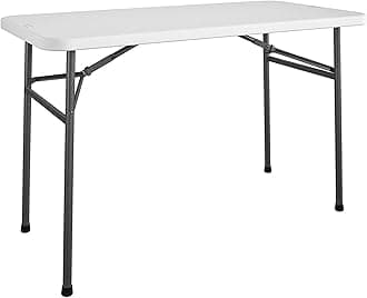 4 ft. Straight Folding Utility Table, White, Indoor & Outdoor, Portable Desk, Camping, Tailgating, & Crafting Table