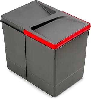 Emuca, Waste Sorting Cut-Out Base, bin Height 266mm with 15 litres Capacity, Grey, H 266 mm (1x15L)