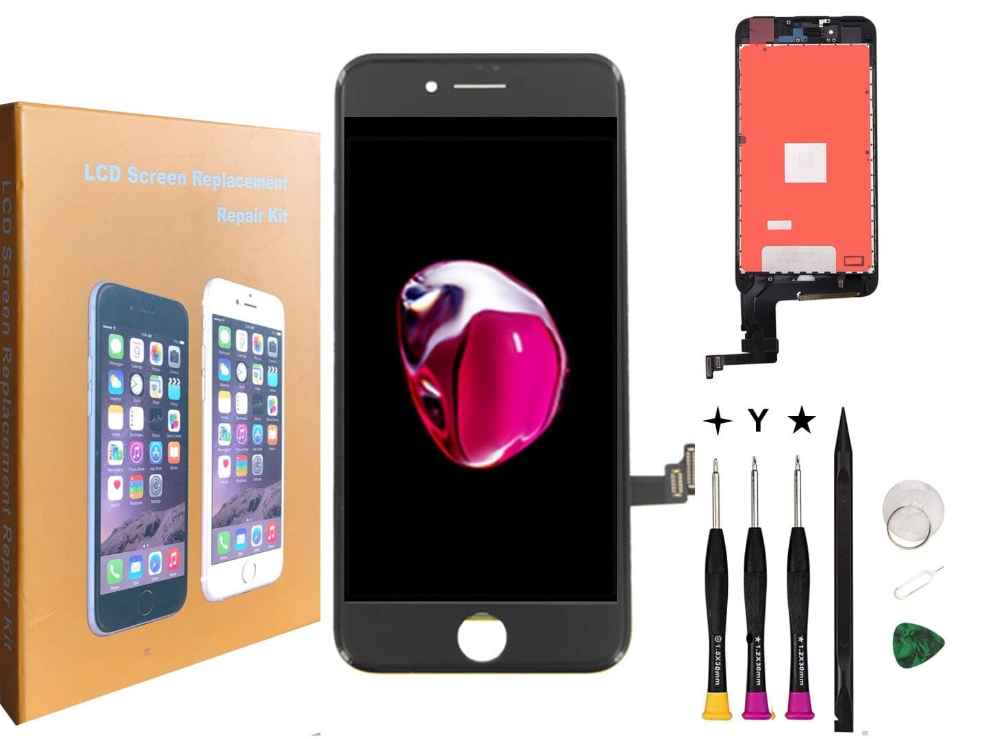 COASD Pre-Assembled Compatible with iPhone 7 Screen Replacement iPhone 7 LCD Screen Replacement Full Assembly 4.7 Inch 3D Touch Display LCD Front Camera Earpiece Tools Kit A1660/A1778/A1779 (Black)