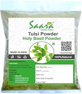 Saara HERBAL FRESH Tulsi Leaf Powder, 100g, Holy Basil Leaf Powder, Tulasi, Manjari, Krishna Tulsi, Trittavu Powder (Pack of 2 X 50g)