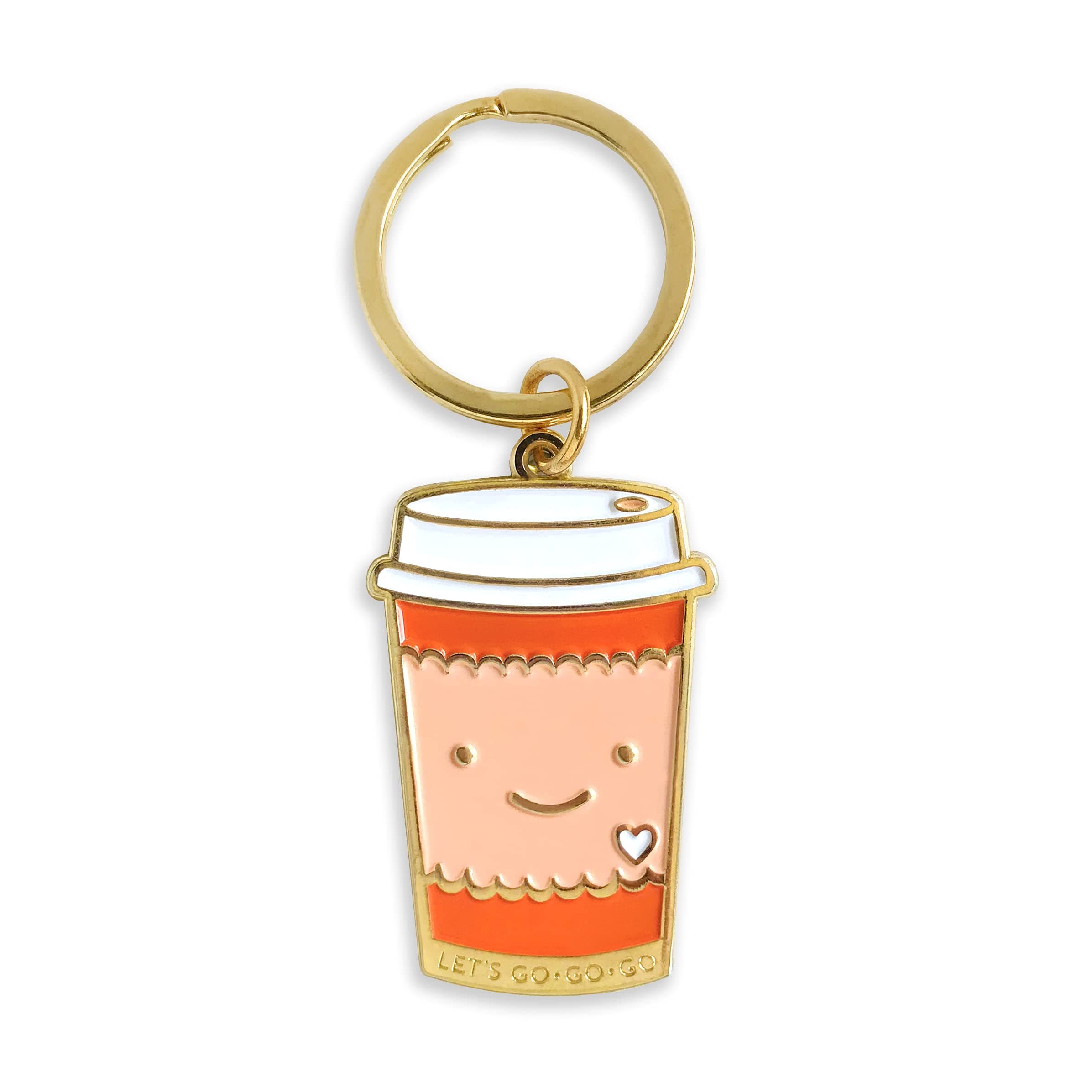 Coffee Enamel Keychain – Cute Smiling Java To Go Cup – Sturdy Metal Key Chain for Bag, Purse, Backpack, Car Key Ring Charm – Great Gift for Coffee Lover, Barista, Cafe – USA Small Business